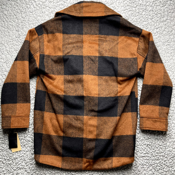 Nordstrom Halogen Pea Coat Womens Small Buffalo Plaid Chore Jacket Heavy Copper - Picture 12 of 12